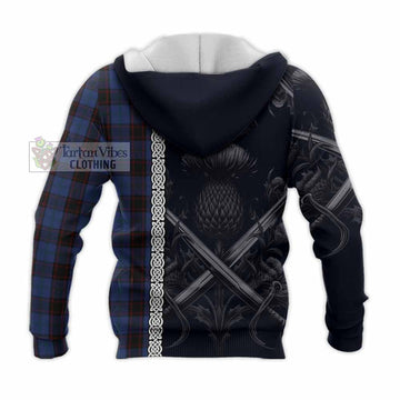 Home (Hume) Tartan Knitted Hoodie with Family Crest Cross Sword Thistle Celtic Vibes