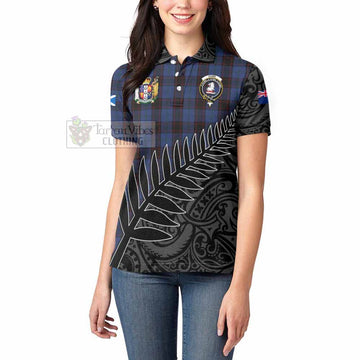 Home (Hume) Crest Tartan Women's Polo Shirt with New Zealand Silver Fern Half Style