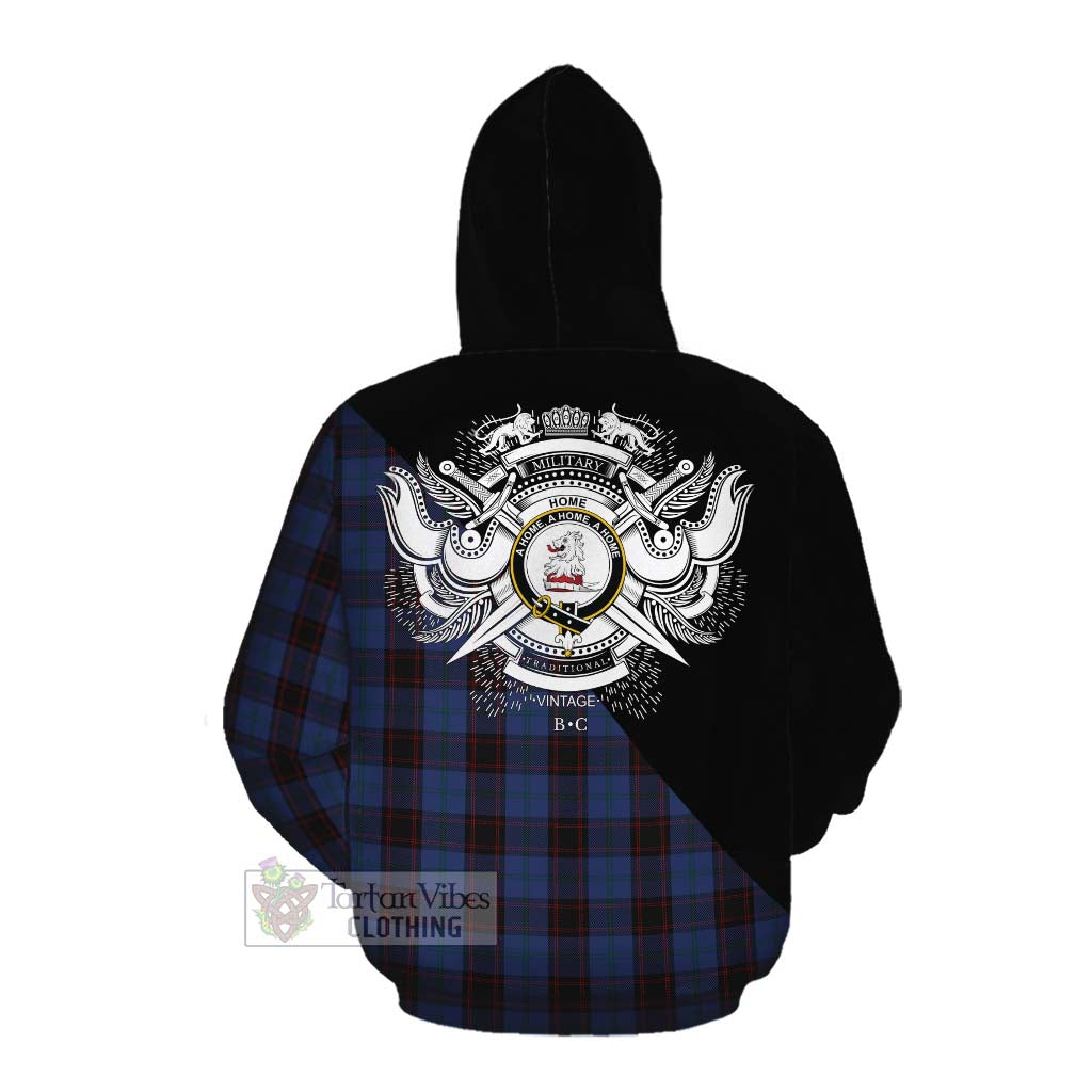 Tartan Vibes Clothing Home (Hume) Tartan Cotton Hoodie with Family Crest and Military Logo Style