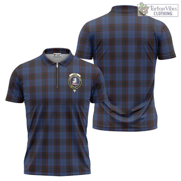 Home (Hume) Tartan Zipper Polo Shirt with Family Crest