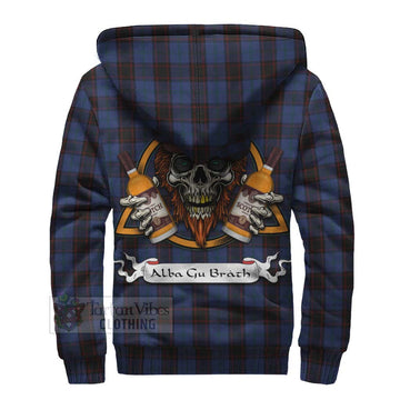 Home (Hume) Tartan Sherpa Hoodie with Family Crest and Bearded Skull Holding Bottles of Whiskey