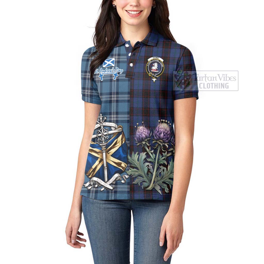 Tartan Vibes Clothing Home (Hume) Tartan Women's Polo Shirt Happy St. Andrew's Day Half Tartan Style