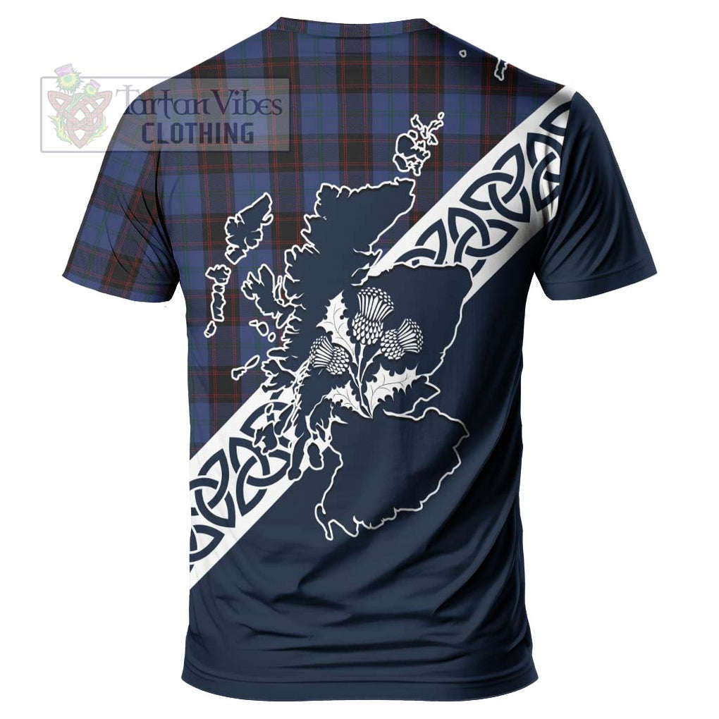 Home (Hume) Tartan T-Shirt Featuring Thistle and Scotland Map