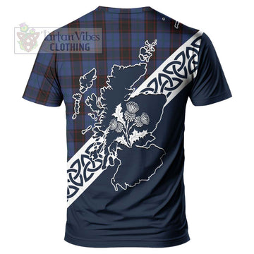 Home (Hume) Tartan T-Shirt Featuring Thistle and Scotland Map