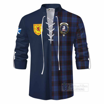 Home (Hume) Tartan Ghillie Kilt Shirt Alba with Scottish Lion Royal Arm Half Style