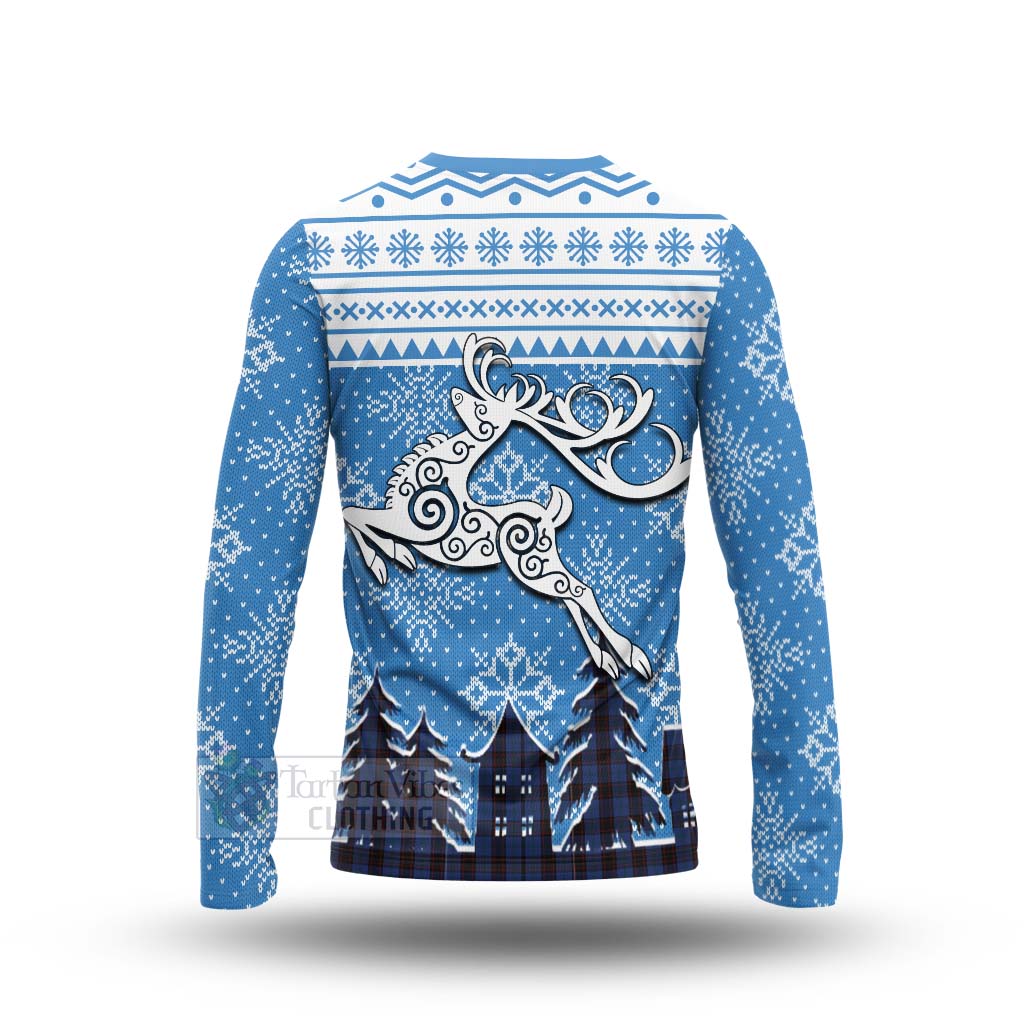 Tartan Vibes Clothing Home (Hume) Clan Christmas Long Sleeve T-Shirt Celtic Reindeer Style