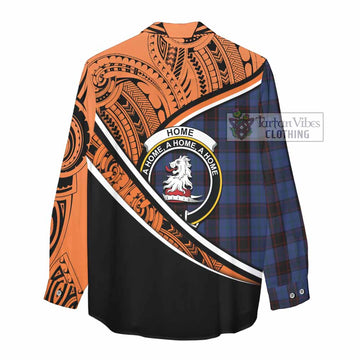 Home (Hume) Crest Tartan Women's Casual Shirt with Polynesian Vibes Style - Orange Version