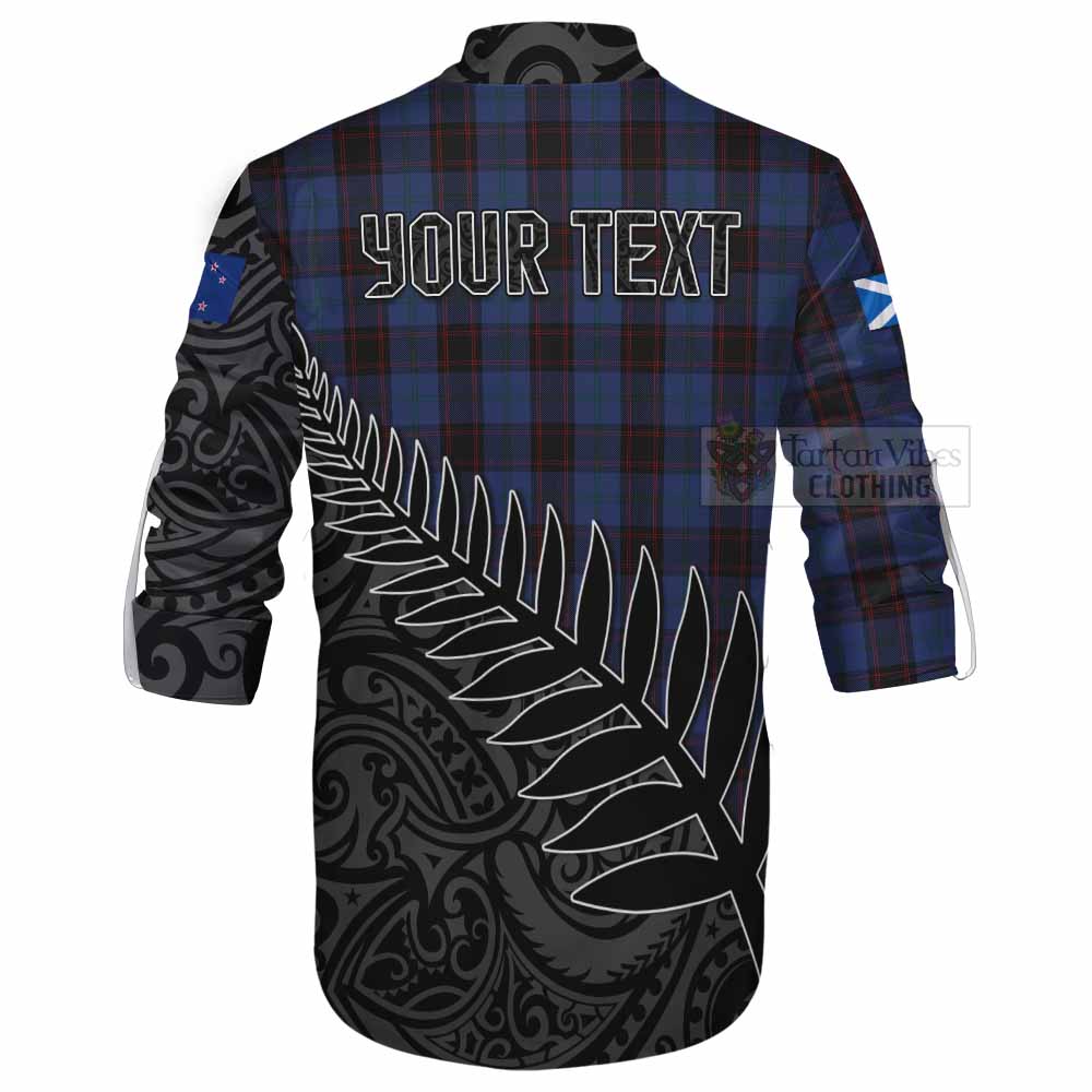 Tartan Vibes Clothing Home (Hume) Crest Tartan Ghillie Kilt Shirt with New Zealand Silver Fern Half Style