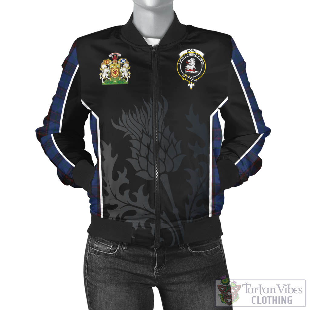 Tartan Vibes Clothing Home (Hume) Tartan Bomber Jacket with Family Crest and Scottish Thistle Vibes Sport Style