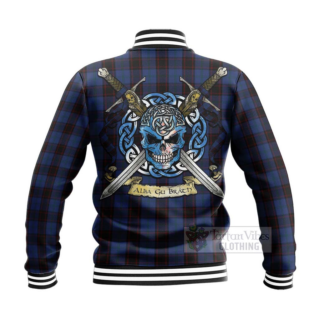 Tartan Vibes Clothing Home (Hume) Tartan Baseball Jacket with Family Crest Celtic Skull Style