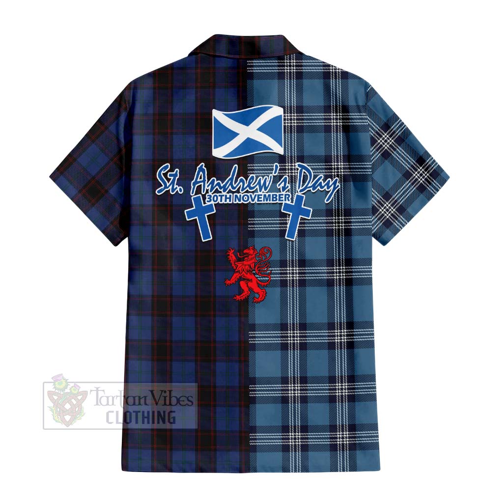 Tartan Vibes Clothing Home (Hume) Tartan Short Sleeve Button Shirt Happy St. Andrew's Day Half Tartan Style