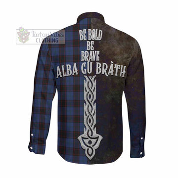 Home (Hume) Tartan Family Crest Long Sleeve Button Shirt Alba Gu Brath Be Brave Lion Ancient Style Men's Shirt - Tartan Vibes Clothing
