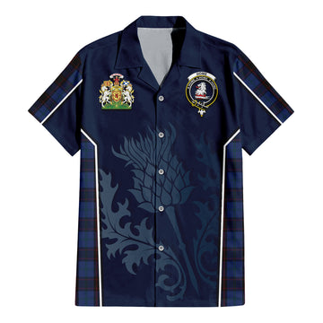 Home (Hume) Tartan Short Sleeve Button Up Shirt with Family Crest and Scottish Thistle Vibes Sport Style