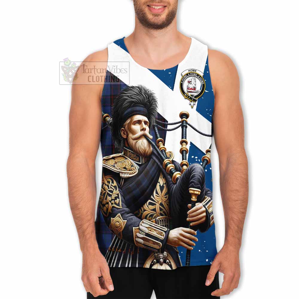 Home (Hume) Tartan Men's Tank Top with Family Crest Scottish Bagpiper Vibes