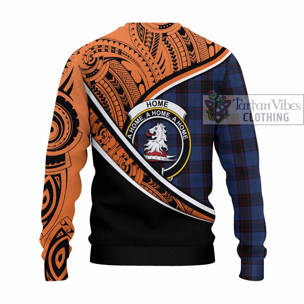 Tartan Vibes Clothing Home (Hume) Crest Tartan Knitted Sweater with Maori Tattoo Style - Orange Version