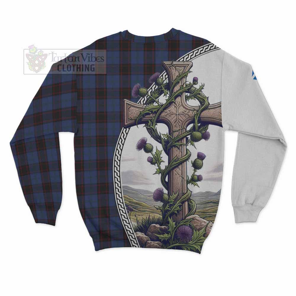 Tartan Vibes Clothing Home (Hume) Tartan Sweatshirt with Family Crest and St. Andrew's Cross Accented by Thistle Vines