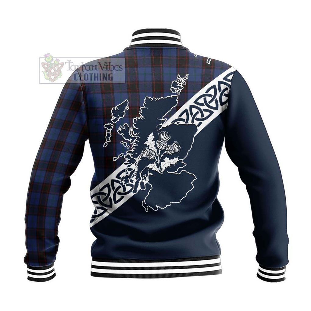 Tartan Vibes Clothing Home (Hume) Tartan Baseball Jacket Featuring Thistle and Scotland Map