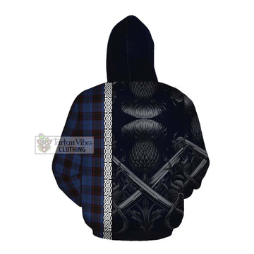 Home (Hume) Tartan Cotton Hoodie with Family Crest Cross Sword Thistle Celtic Vibes