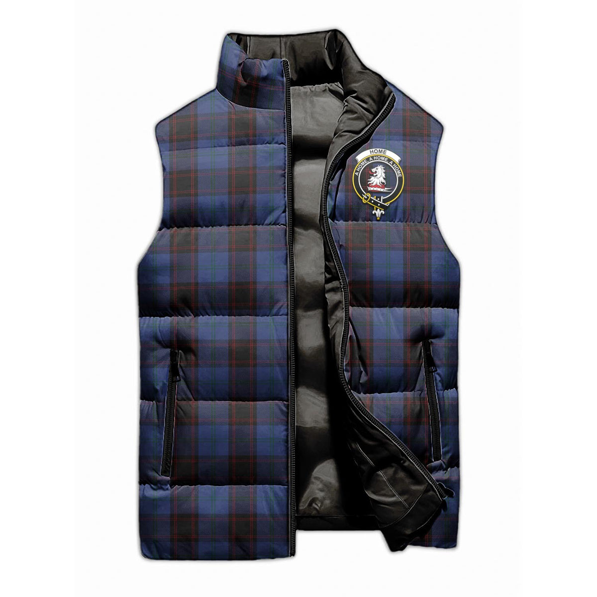 Home (Hume) Tartan Sleeveless Puffer Jacket with Family Crest - Tartan Vibes Clothing