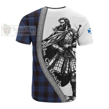 Home (Hume) Tartan Clan Crest Cotton T-shirt with Highlander Warrior Celtic Style