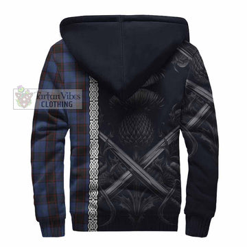 Home (Hume) Tartan Sherpa Hoodie with Family Crest Cross Sword Thistle Celtic Vibes