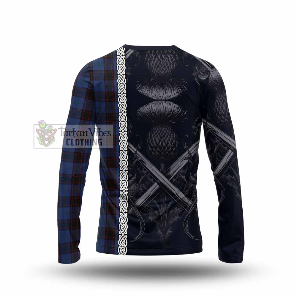 Tartan Vibes Clothing Home (Hume) Tartan Long Sleeve T-Shirt with Family Crest Cross Sword Thistle Celtic Vibes