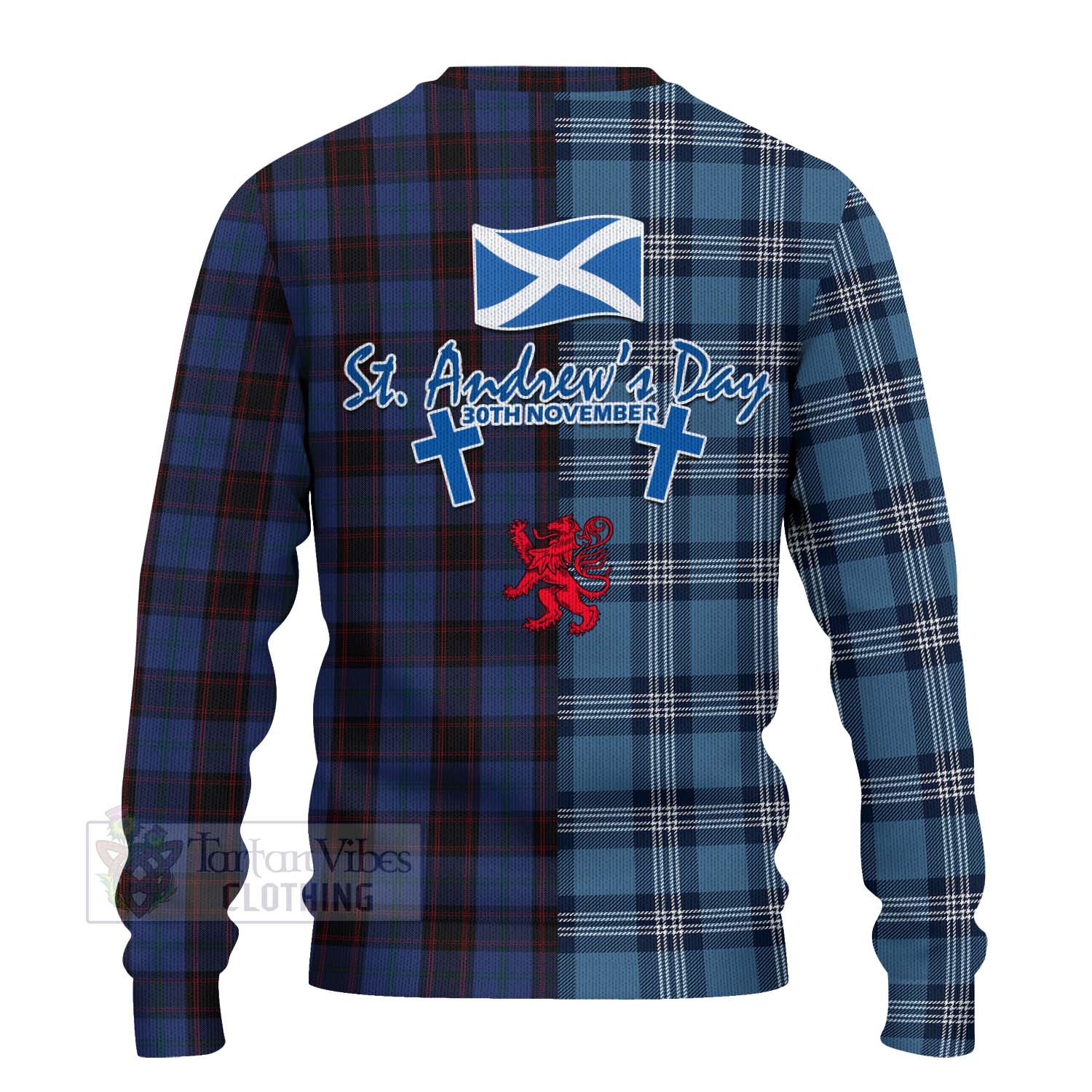 Tartan Vibes Clothing Home (Hume) Tartan Knitted Sweater Happy St. Andrew's Day Half Tartan Style