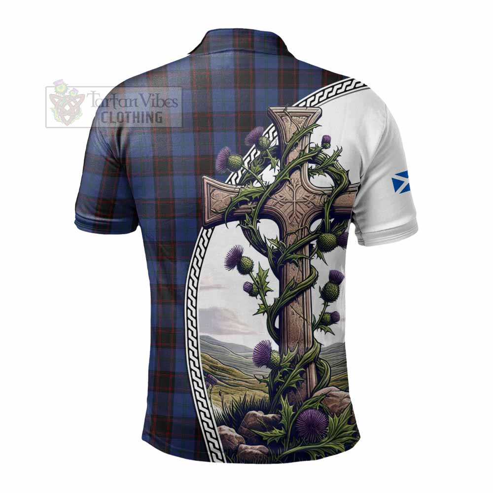 Tartan Vibes Clothing Home (Hume) Tartan Polo Shirt with Family Crest and St. Andrew's Cross Accented by Thistle Vines