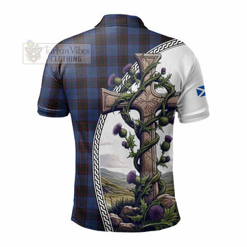 Home (Hume) Tartan Polo Shirt with Family Crest and St. Andrew's Cross Accented by Thistle Vines