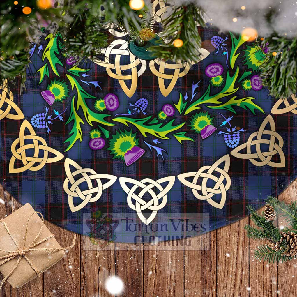 Tartan Vibes Clothing Home (Hume) Tartan Christmas Tree Skirt with Thistle Celtic Knot Style