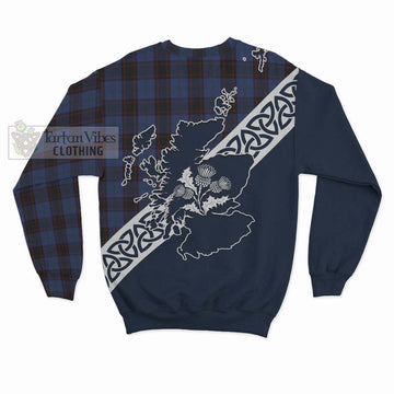 Home (Hume) Tartan Sweatshirt Featuring Thistle and Scotland Map