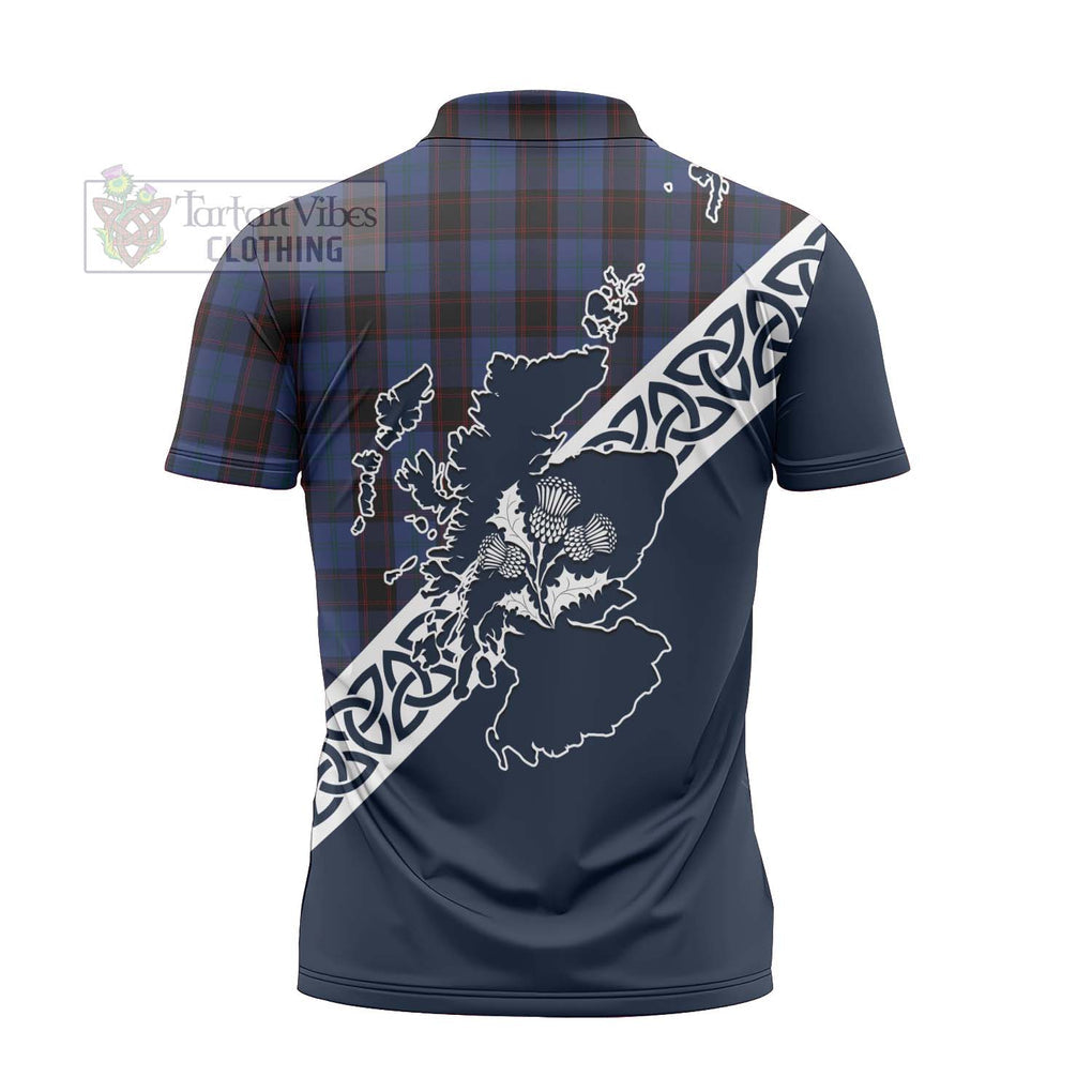 Tartan Vibes Clothing Home (Hume) Tartan Zipper Polo Shirt Featuring Thistle and Scotland Map