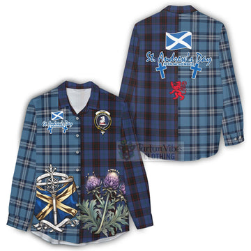 Home (Hume) Tartan Women's Casual Shirt Happy St. Andrew's Day Half Tartan Style