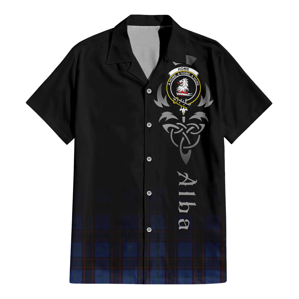 Tartan Vibes Clothing Home (Hume) Tartan Short Sleeve Button Up Featuring Alba Gu Brath Family Crest Celtic Inspired