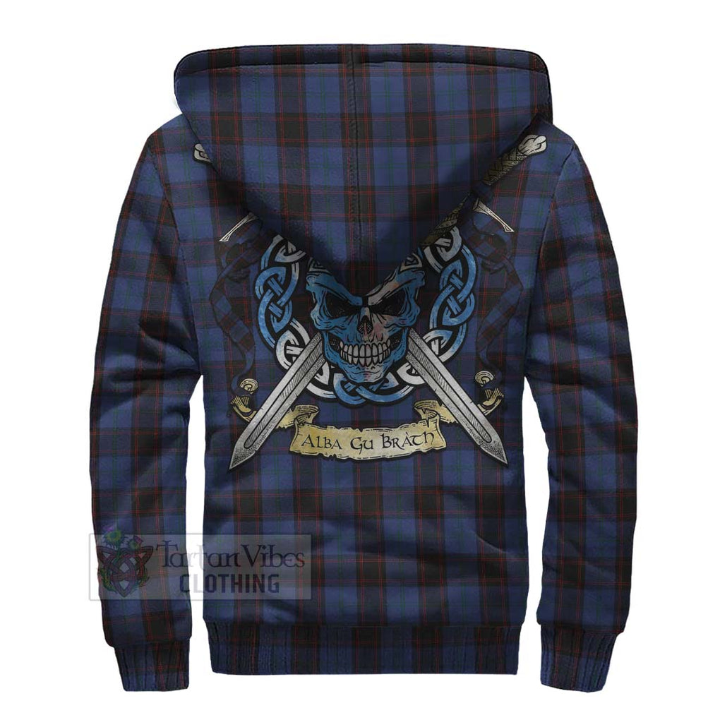 Tartan Vibes Clothing Home (Hume) Tartan Sherpa Hoodie with Family Crest Celtic Skull Style