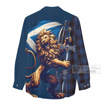 Home (Hume) Tartan Family Crest Women's Casual Shirt with Scottish Majestic Lion