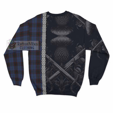 Home (Hume) Tartan Sweatshirt with Family Crest Cross Sword Thistle Celtic Vibes