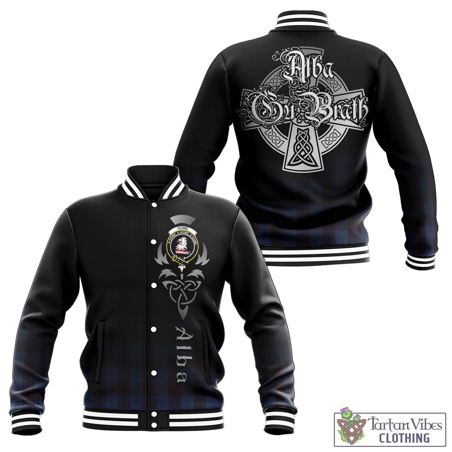 Tartan Vibes Clothing Home (Hume) Tartan Baseball Jacket Featuring Alba Gu Brath Family Crest Celtic Inspired