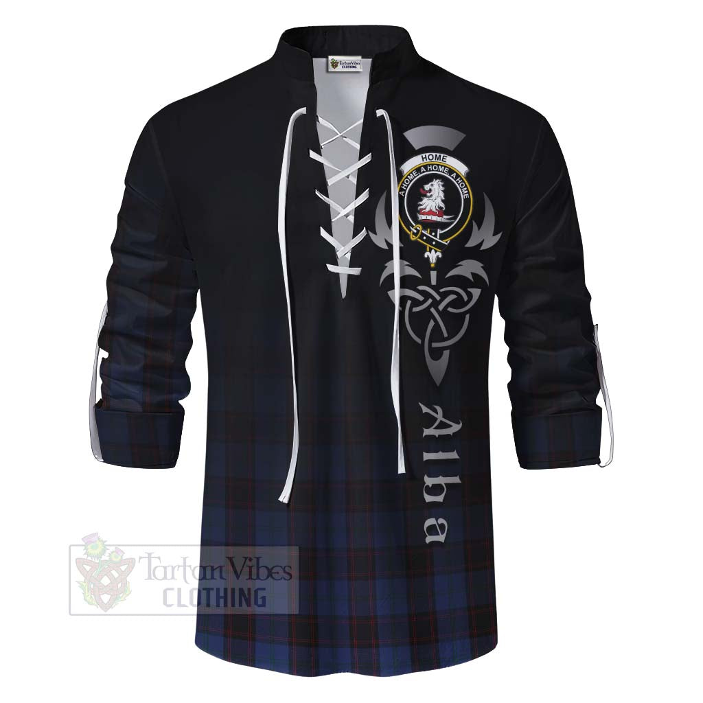 Tartan Vibes Clothing Home (Hume) Tartan Ghillie Kilt Shirt Featuring Alba Gu Brath Family Crest Celtic Inspired