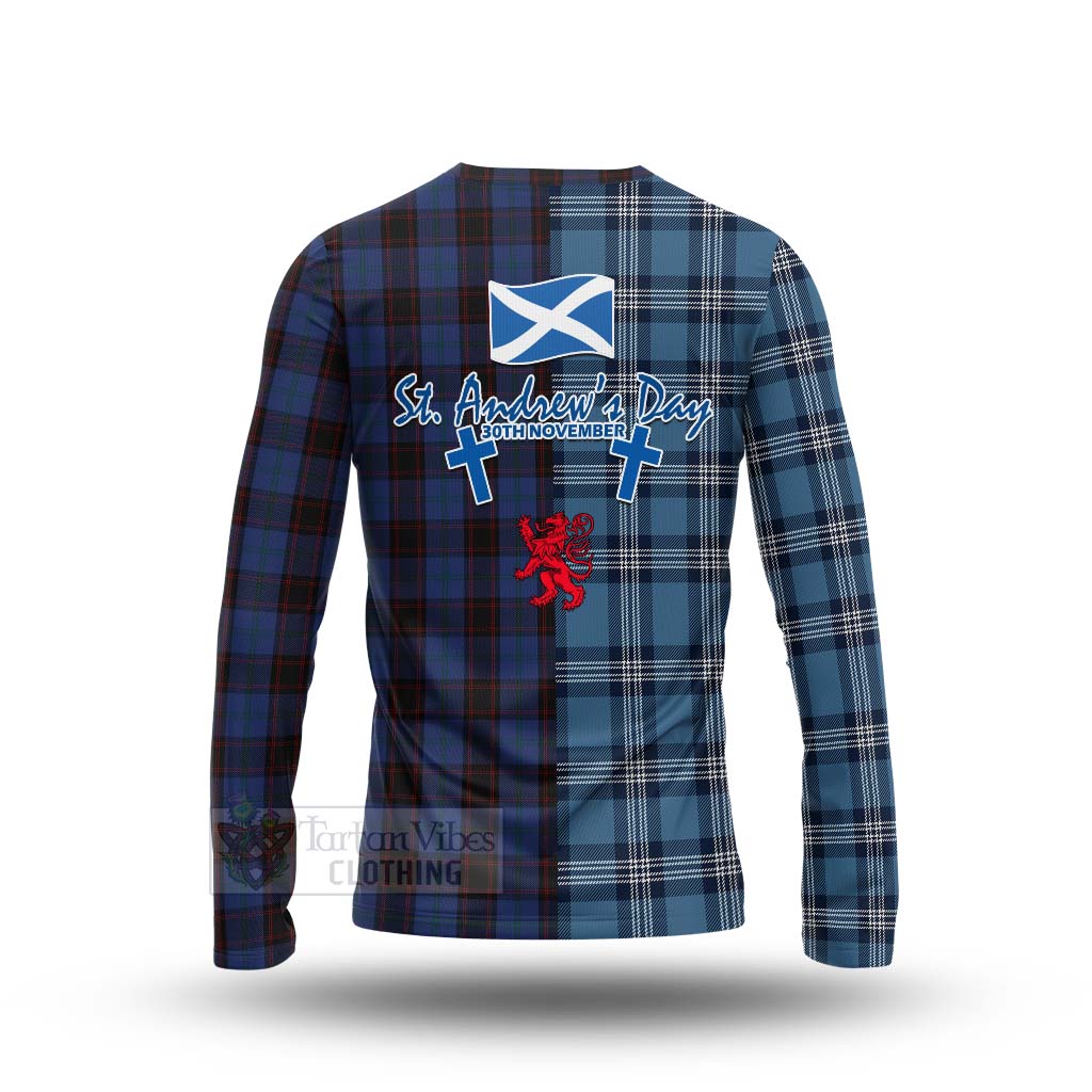 Tartan Vibes Clothing Home (Hume) Tartan Long Sleeve T-Shirt Happy St. Andrew's Day Half Tartan Style