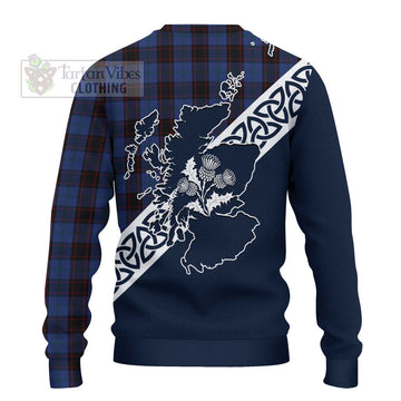 Home (Hume) Tartan Ugly Sweater Featuring Thistle and Scotland Map