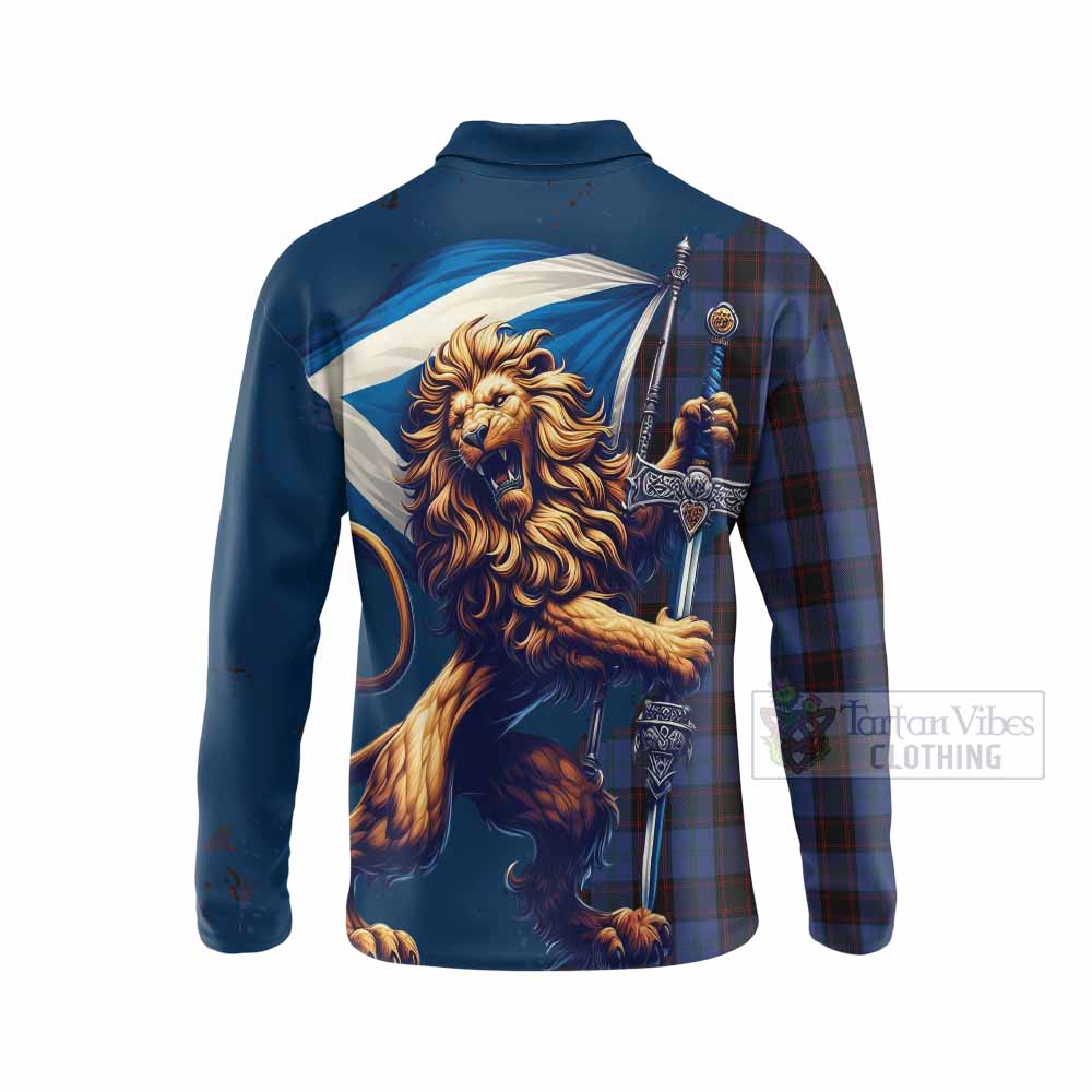 Tartan Vibes Clothing Home (Hume) Tartan Family Crest Long Sleeve Polo Shirt with Scottish Majestic Lion