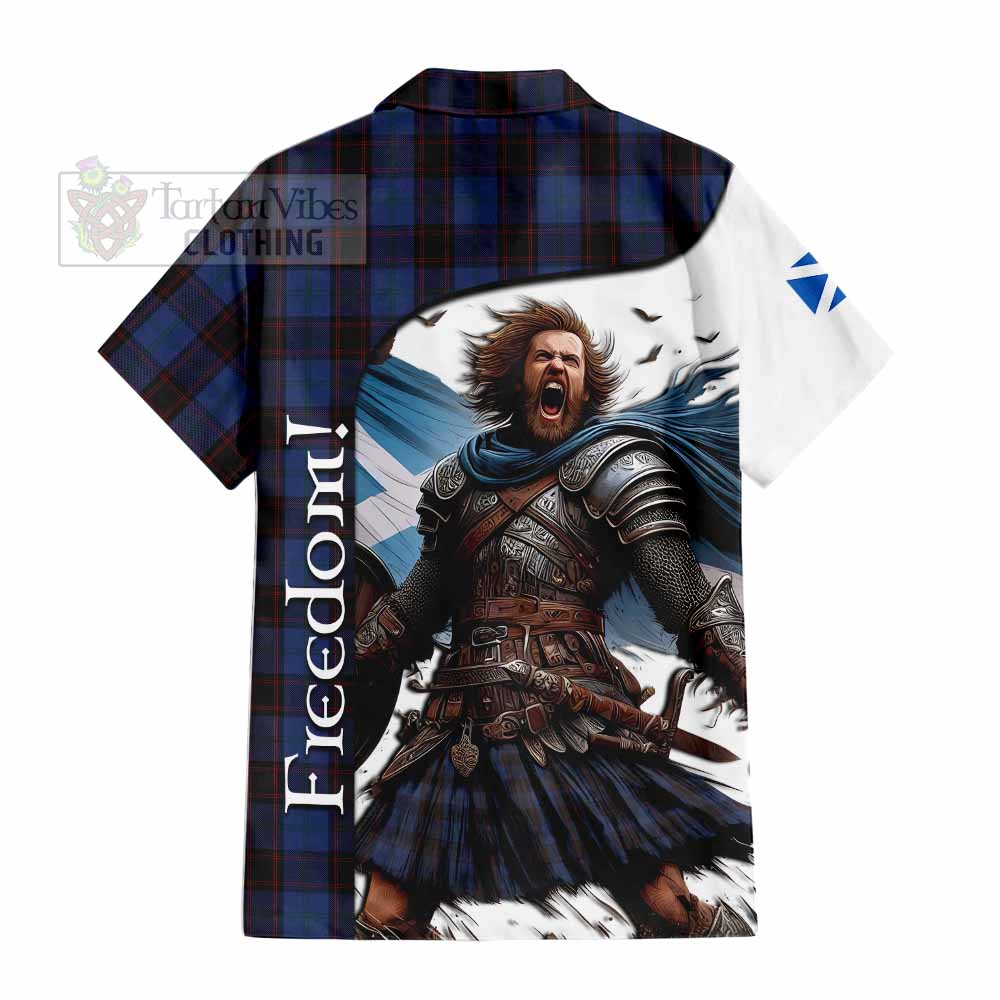 Tartan Vibes Clothing Home (Hume) Crest Tartan Short Sleeve Button Shirt Inspired by the Freedom of Scottish Warrior