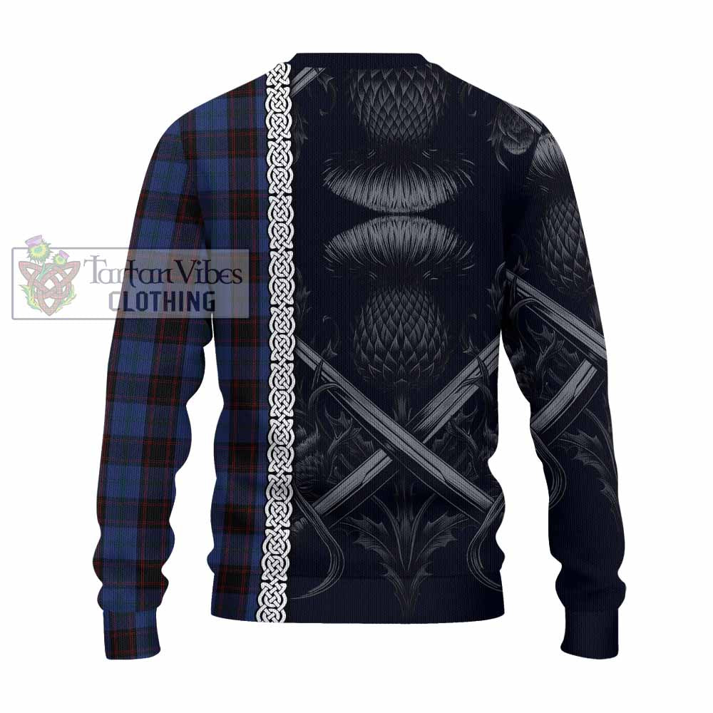 Tartan Vibes Clothing Home (Hume) Tartan Knitted Sweater with Family Crest Cross Sword Thistle Celtic Vibes