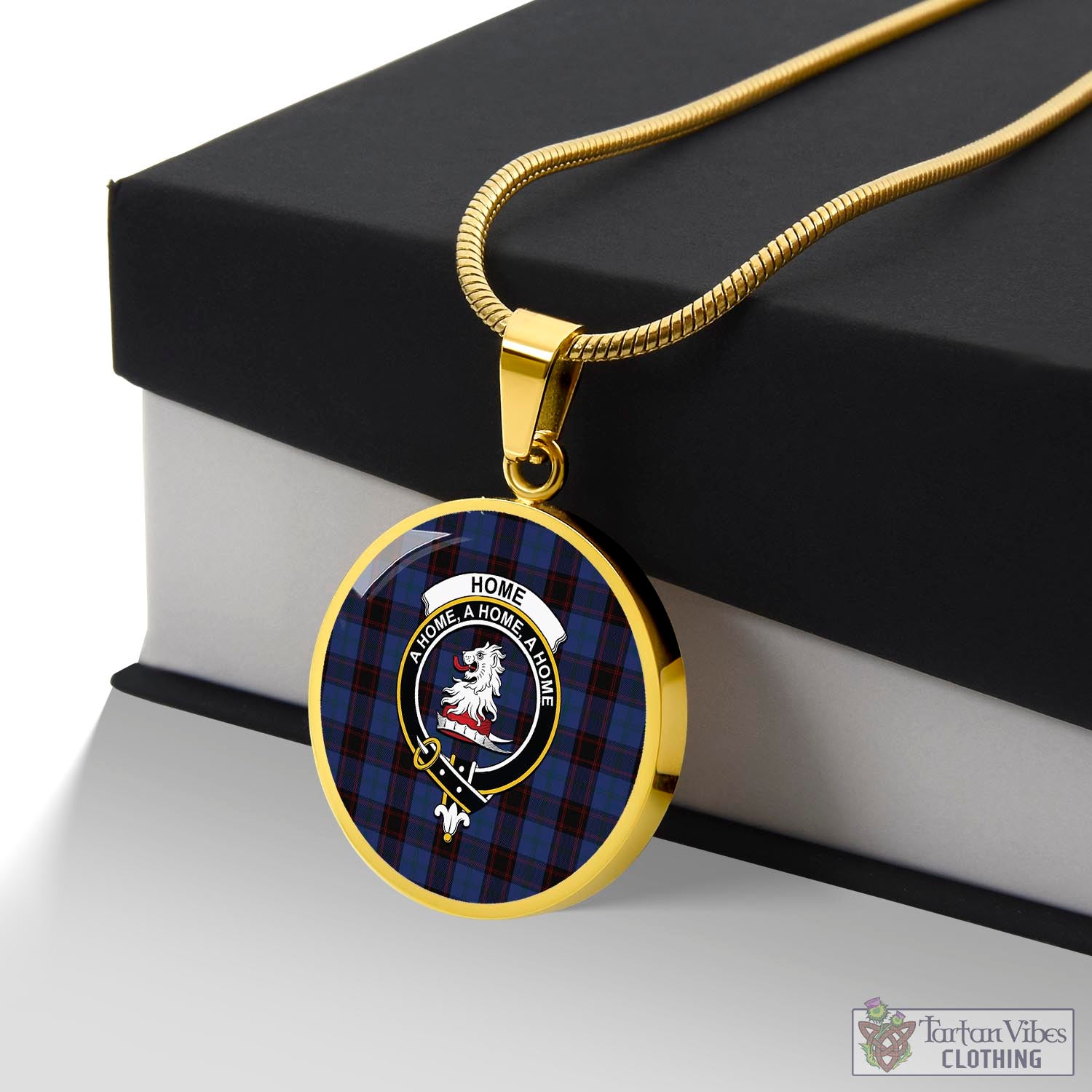 Tartan Vibes Clothing Home (Hume) Tartan Circle Necklace with Family Crest