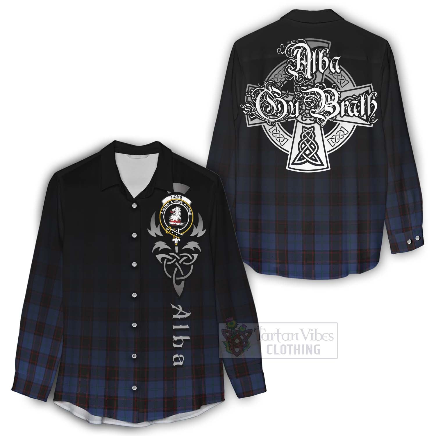 Tartan Vibes Clothing Home (Hume) Tartan Women's Casual Shirt Featuring Alba Gu Brath Family Crest Celtic Inspired