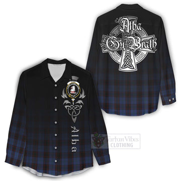 Home (Hume) Tartan Women's Casual Shirt Featuring Alba Gu Brath Family Crest Celtic Inspired