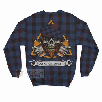 Home (Hume) Tartan Sweatshirt with Family Crest and Bearded Skull Holding Bottles of Whiskey