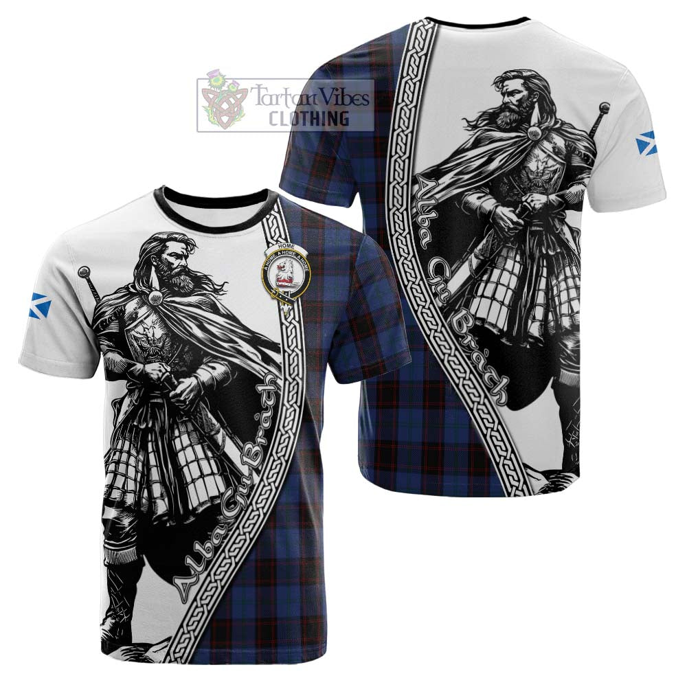 Home (Hume) Tartan Clan Crest Cotton T-shirt with Highlander Warrior Celtic Style