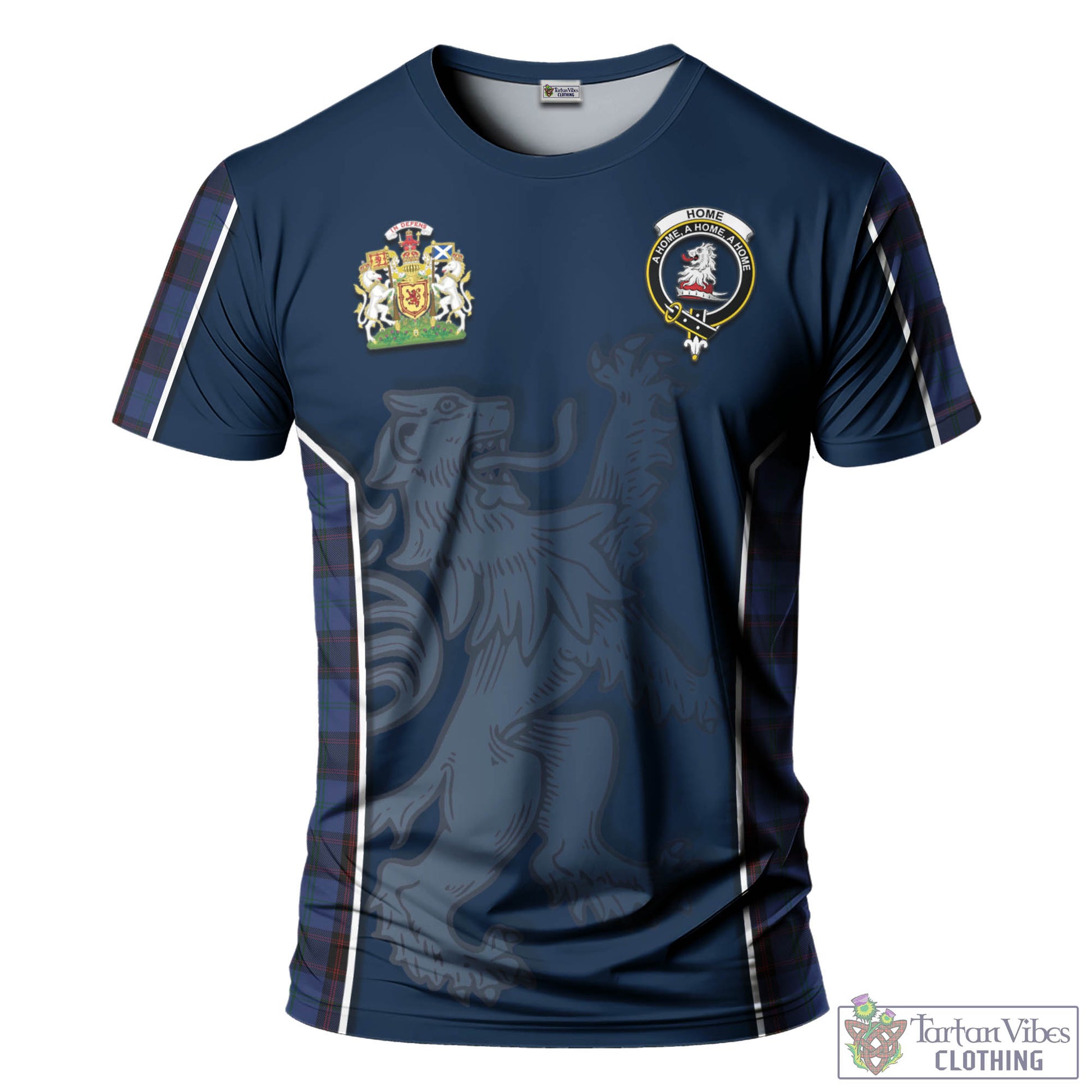 Tartan Vibes Clothing Home (Hume) Tartan T-Shirt with Family Crest and Lion Rampant Vibes Sport Style